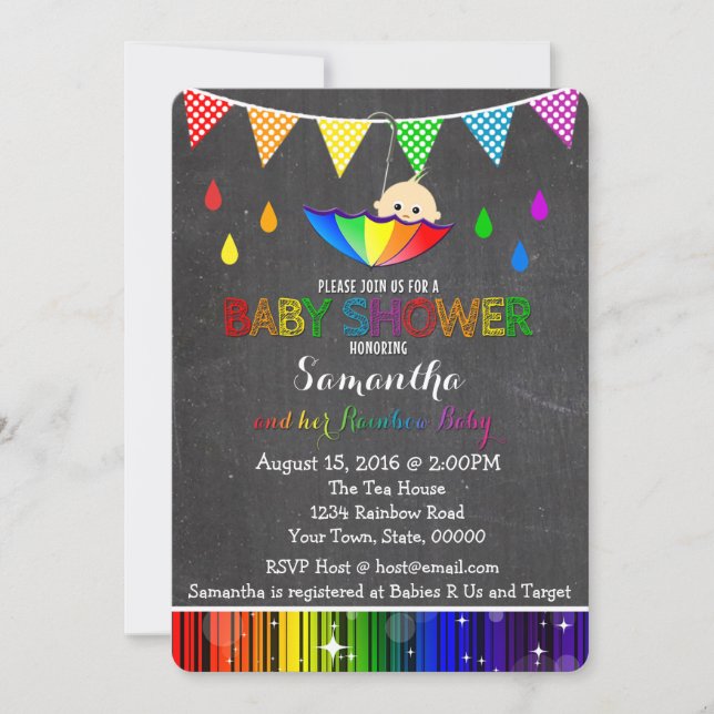 Invitation Pleuvoir l'invitation de baby shower d'arc-en-ciel (Devant)