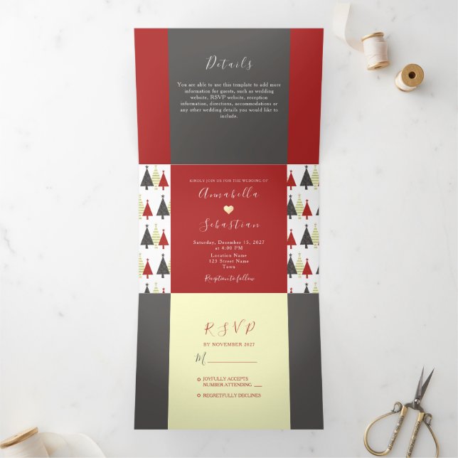 Invitation pliable en trois pour mariage Hiver Rou (Intérieur)