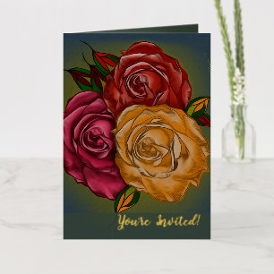 Invitation pliée aux roses peintes élégantes et ch