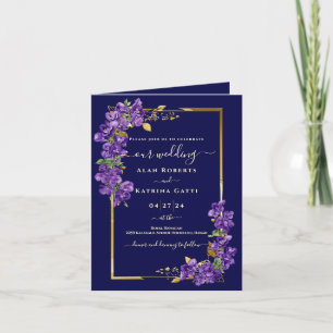 Invitation pliée élégante avec cadre doré et fleur