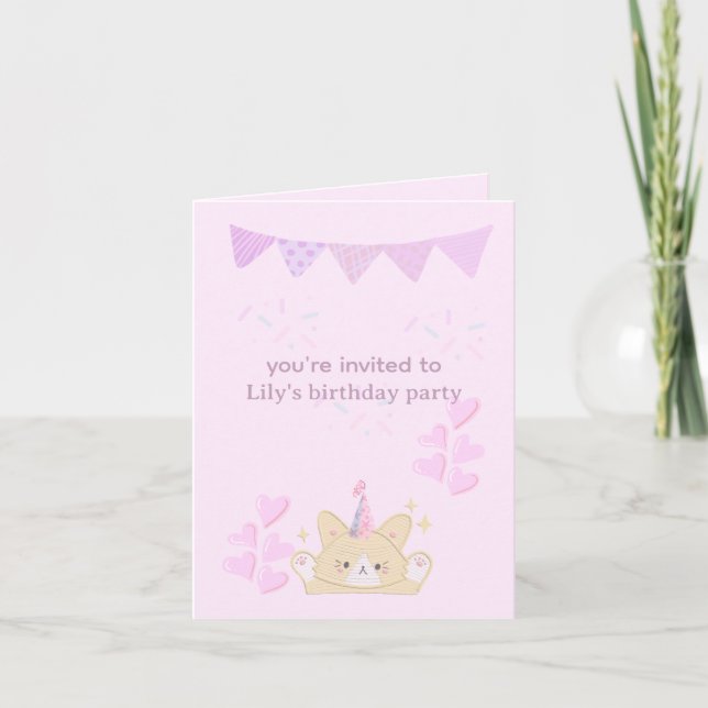 Invitation pliée fille anniversaire |carte personn (Devant)