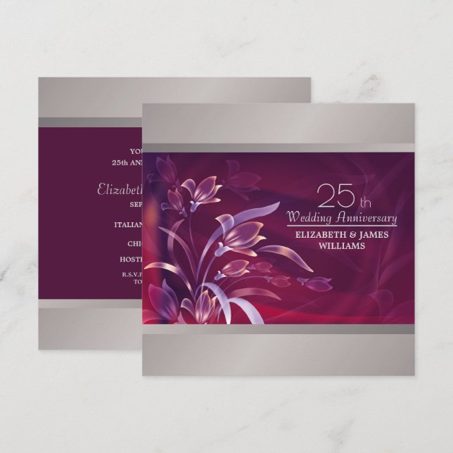 Invitation Plim | Fête des 25 ans Floral Argenté (Devant / Derrière)