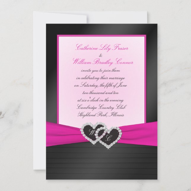 Invitation Plis noirs de satin de FAUX de monogramme avec (Devant)