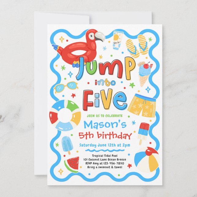 Invitation Plonge dans cinq fête d'été au bord de la piscine  (Devant)