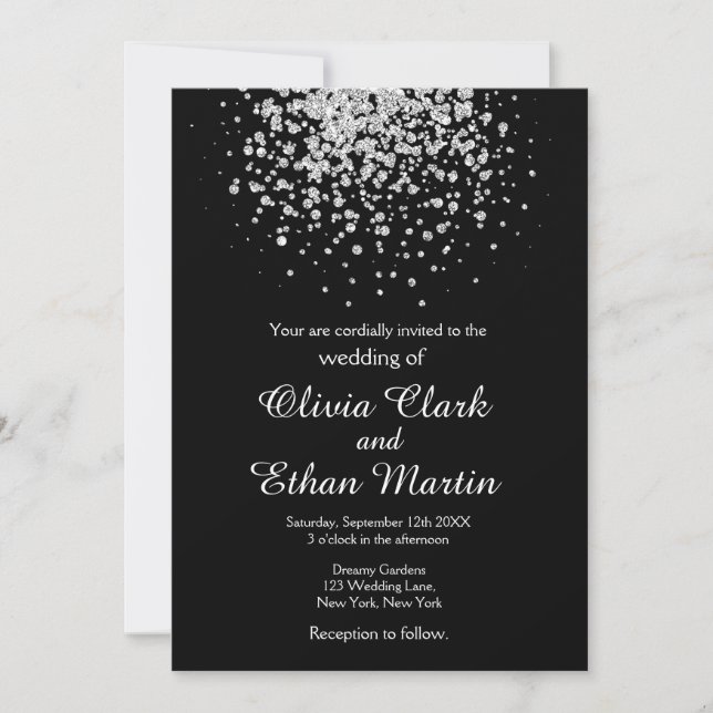 Invitation Plongée de Parties scintillant d'argent Confetti (Devant)