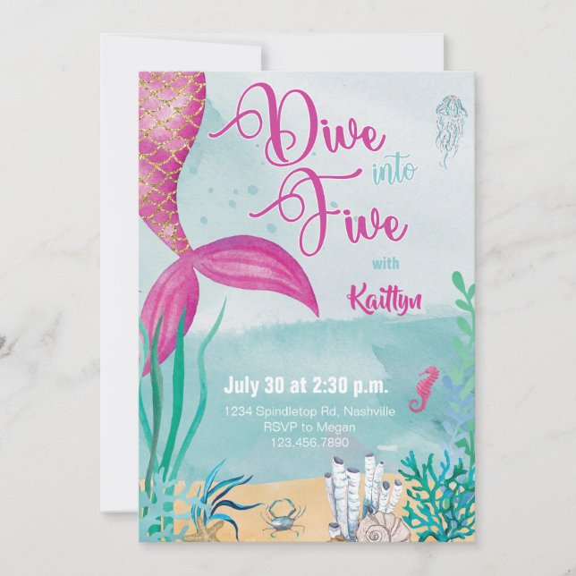 Invitation Plongez dans cinq sirènes sous la mer Anniversaire (Devant)