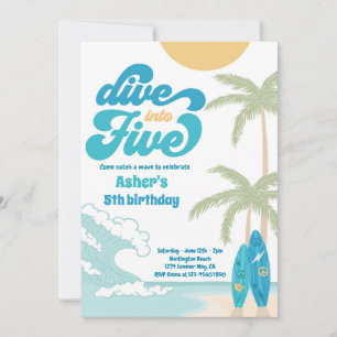 Invitation Plongez dans cinq Surf rétro 5e fête d'anniversair