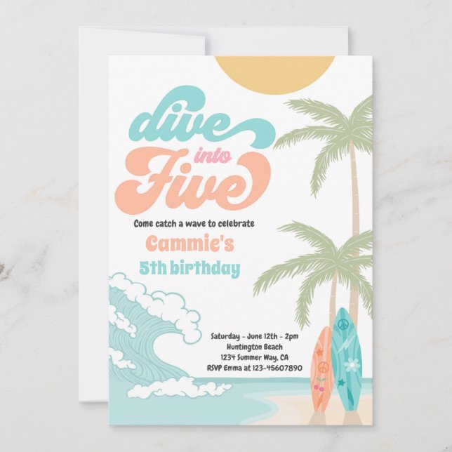 Invitation Plongez dans cinq Surf rétro 5e fête d'anniversair (Devant)