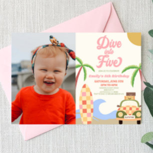 Invitation Plongez dans cinq Surfs photo 5e fête d'anniversai