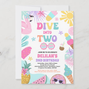 Invitation Plongez dans Deux Fête d'anniversaire tropicale de