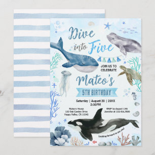 Invitation Plongez dans l'anniversaire Five 5th avec aquarell