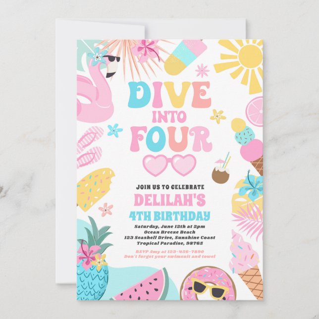 Invitation Plongez dans quatre Tropical Beach 4e anniversaire (Devant)