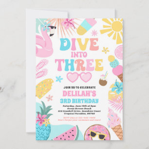 Invitation Plongez dans Trois Fête d'anniversaire tropicale d