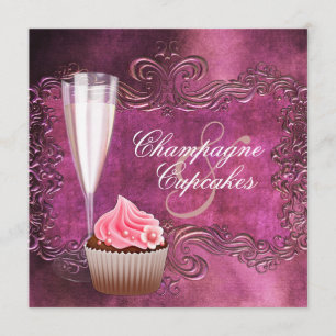 Invitation Pluie de Champagne et Cupcake pour une Mariée Élég