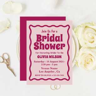 Invitation Pluie Rose Rétro Vague Courbe Moderne Baby Shower