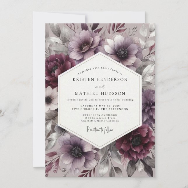 Invitation Plum Bloom Moody Romance Wedding (Devant)