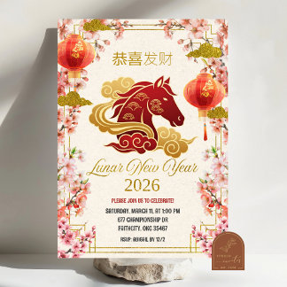 Invitation Plum Blossom Horse Lunar New Year 2026