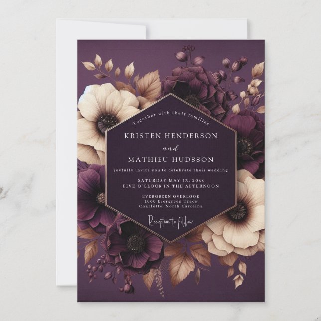 Invitation Plum Botanical Enchantment Wedding (Devant)