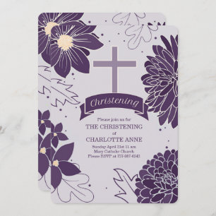 Invitation Plum Botanical pour les filles avec baptême croisé