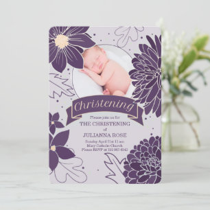 Invitation Plum Botanical pour les filles avec Christening Ph