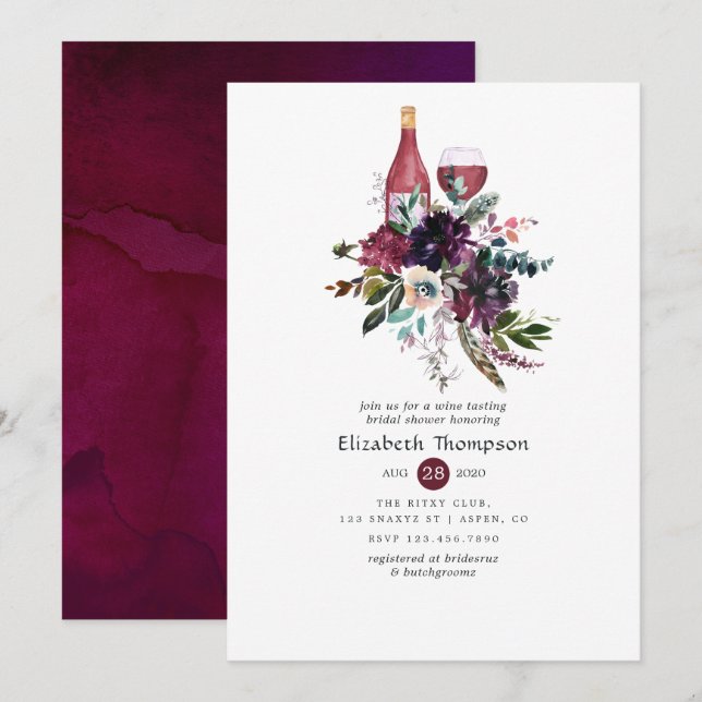 Invitation Plum Bourgogne Fête des mariées de dégustation de  (Devant / Derrière)