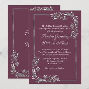Invitation Plum cadre argent