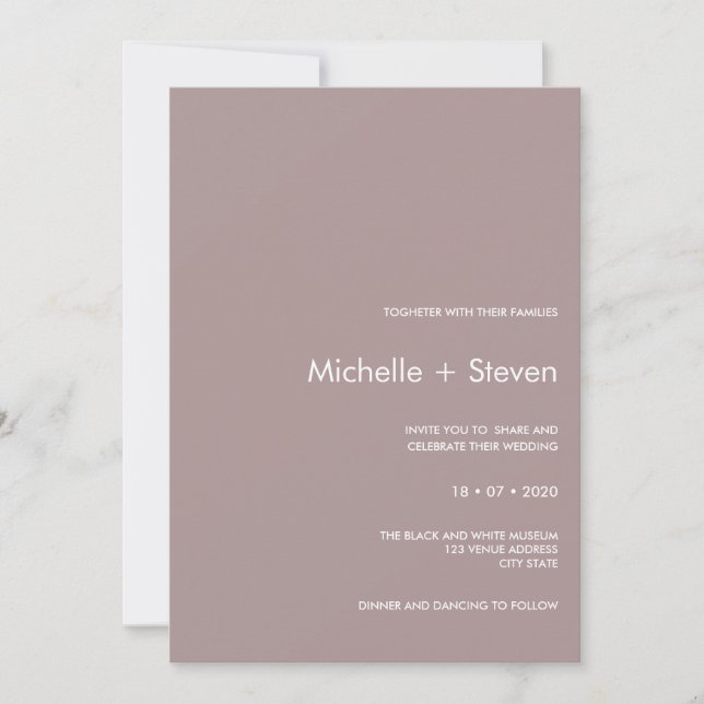 Invitation Plum chic minimal | Mariage de typographie (Devant)