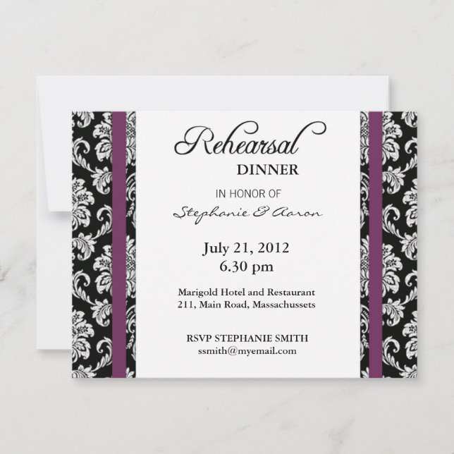 Invitation Plum Damask Dinner Card (Devant)