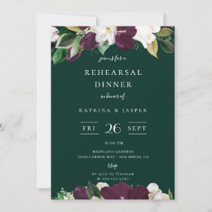 Invitation Plum d'ivoire Floral Emerald Dîner de répétition v