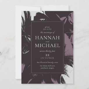Invitation Plum Eggplant Abstrait noir Mariage floral