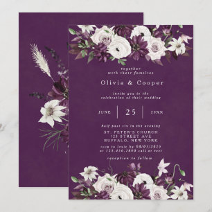 Invitation Plum et blanc Aquarelle Florale Mariage élégant