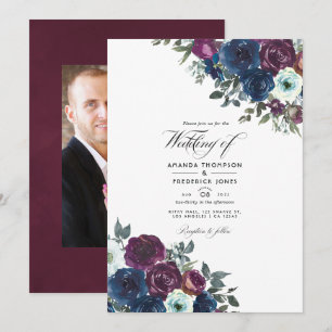 Invitation Plum et marine Floral Mariage Photo