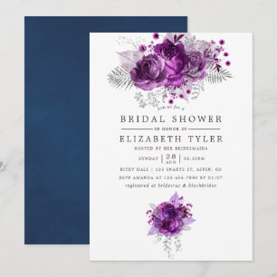 Invitation Plum et Navy Fleurs Aquarelle pour une Baby Shower