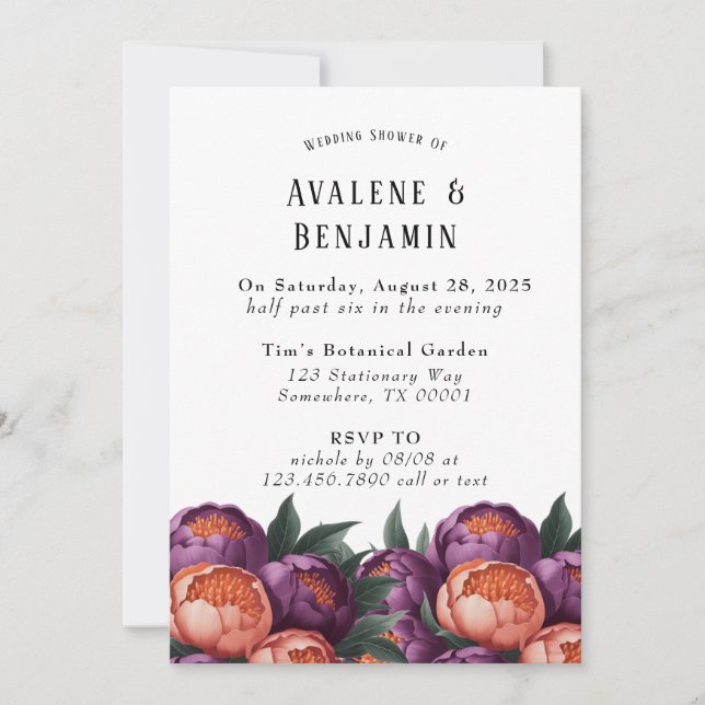 Invitation Plum et Orange Peony Wedding shower (Devant)