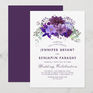 Invitation Plum et Violet Floral Purple Mariage élégant