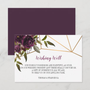 Invitation Plum Floral Faux Or Géométrique Wishing Well Card
