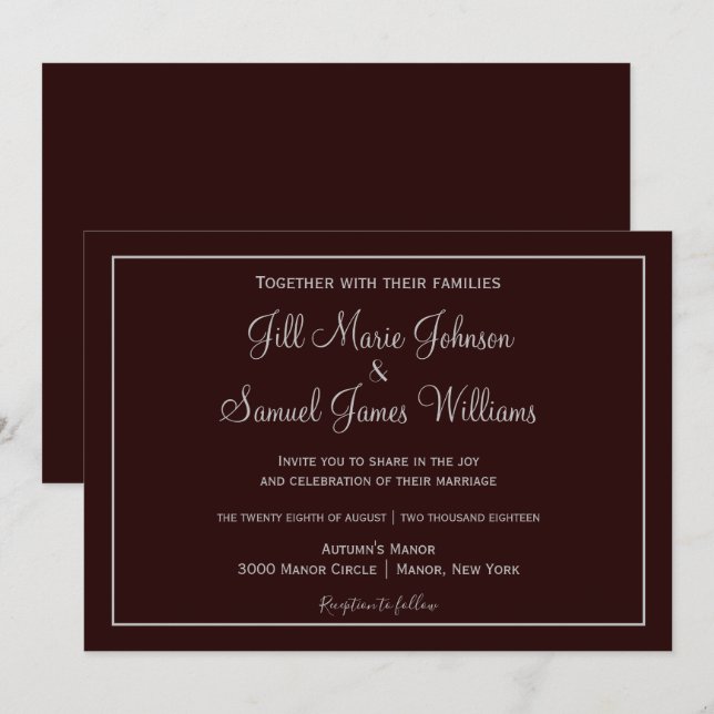 Invitation Plum foncé classique et Mariage gris (Devant / Derrière)
