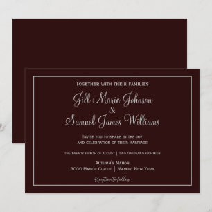 Invitation Plum foncé classique et Mariage gris