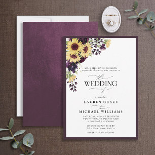 Invitation Plum Formel Tournesol Aquarelle Mariage En