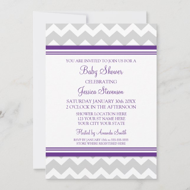 Invitation Plum Gray Chevron Custom Baby Shower (Dos)