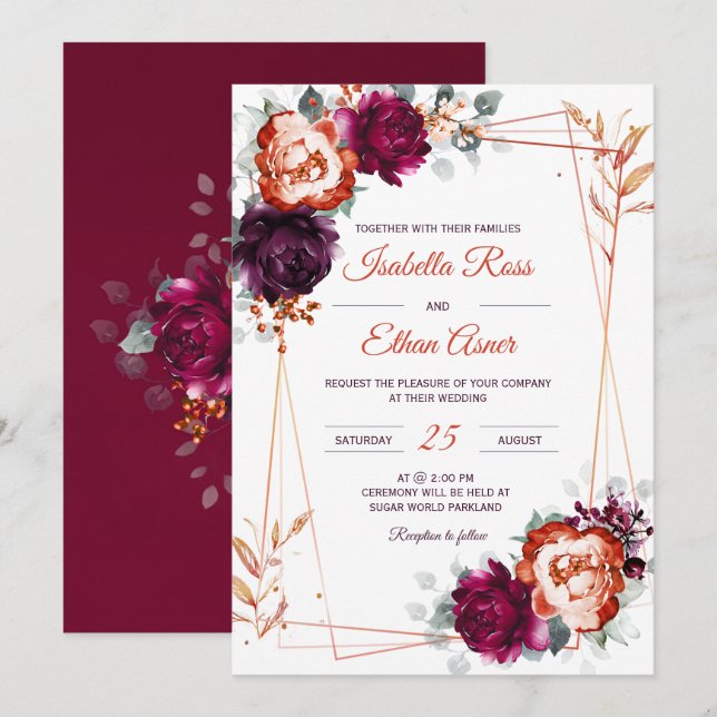 Invitation Plum, mauve et Mariage orange personnalisés (Devant / Derrière)