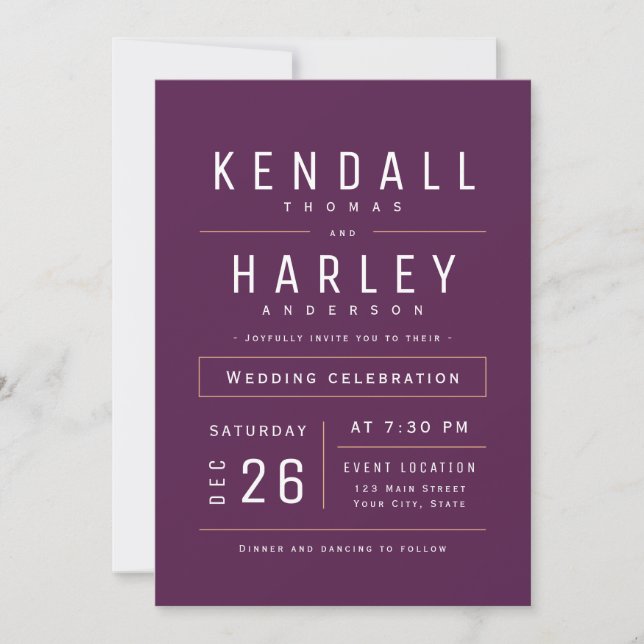 Invitation Plum Modern Chic Simple Typographie Mariage photo (Devant)