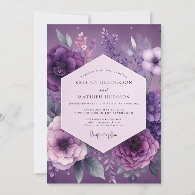 Invitation Plum Mystical Bloom Wedding (Devant)