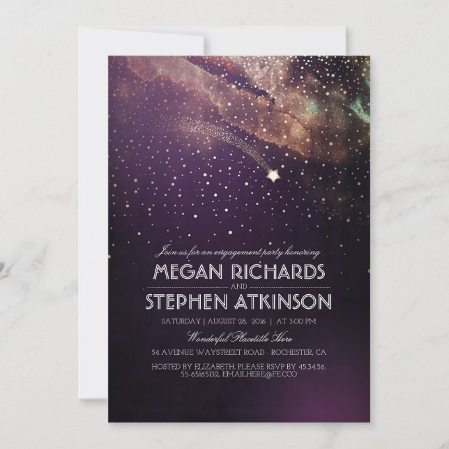 Invitation Plum Night Gold Tir Star Engagement Party (Devant)