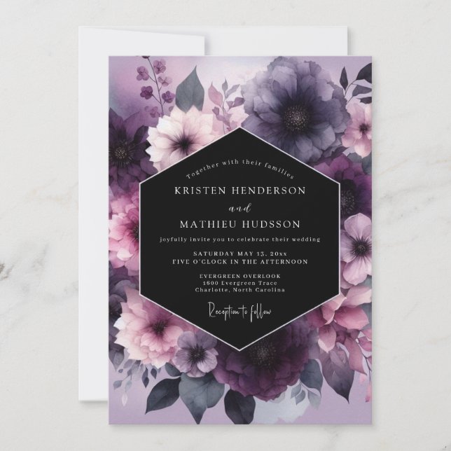 Invitation Plum Nocturnal Bloom Wedding (Devant)