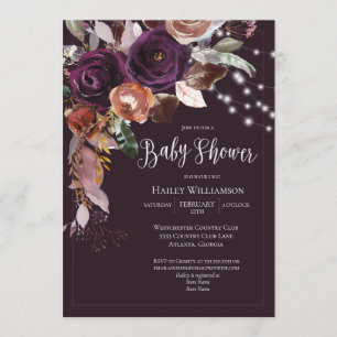 Invitation Plum, Or, Violet Floral String Baby shower