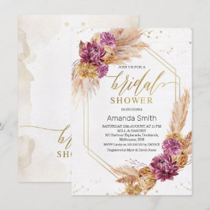 Invitation Plum Pampas Grass Boho Fête de l'mariée géométriqu