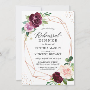 Invitation Plum Purple Blush Floral Dîner De Répétition Moder