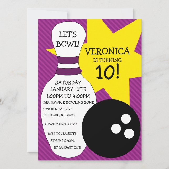 Invitation Plum Purple Bowling Bash Bowling (Devant)