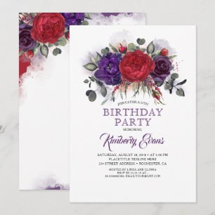 Invitation Plum Purple et Bourgogne Floral Automne Anniversai